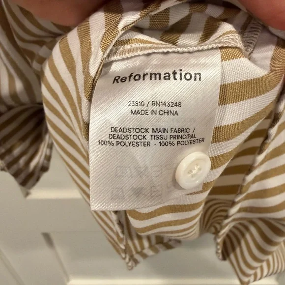 Reformation Tan & White Vertical Stripe Button-Down Shirt - Picture 4 of 4